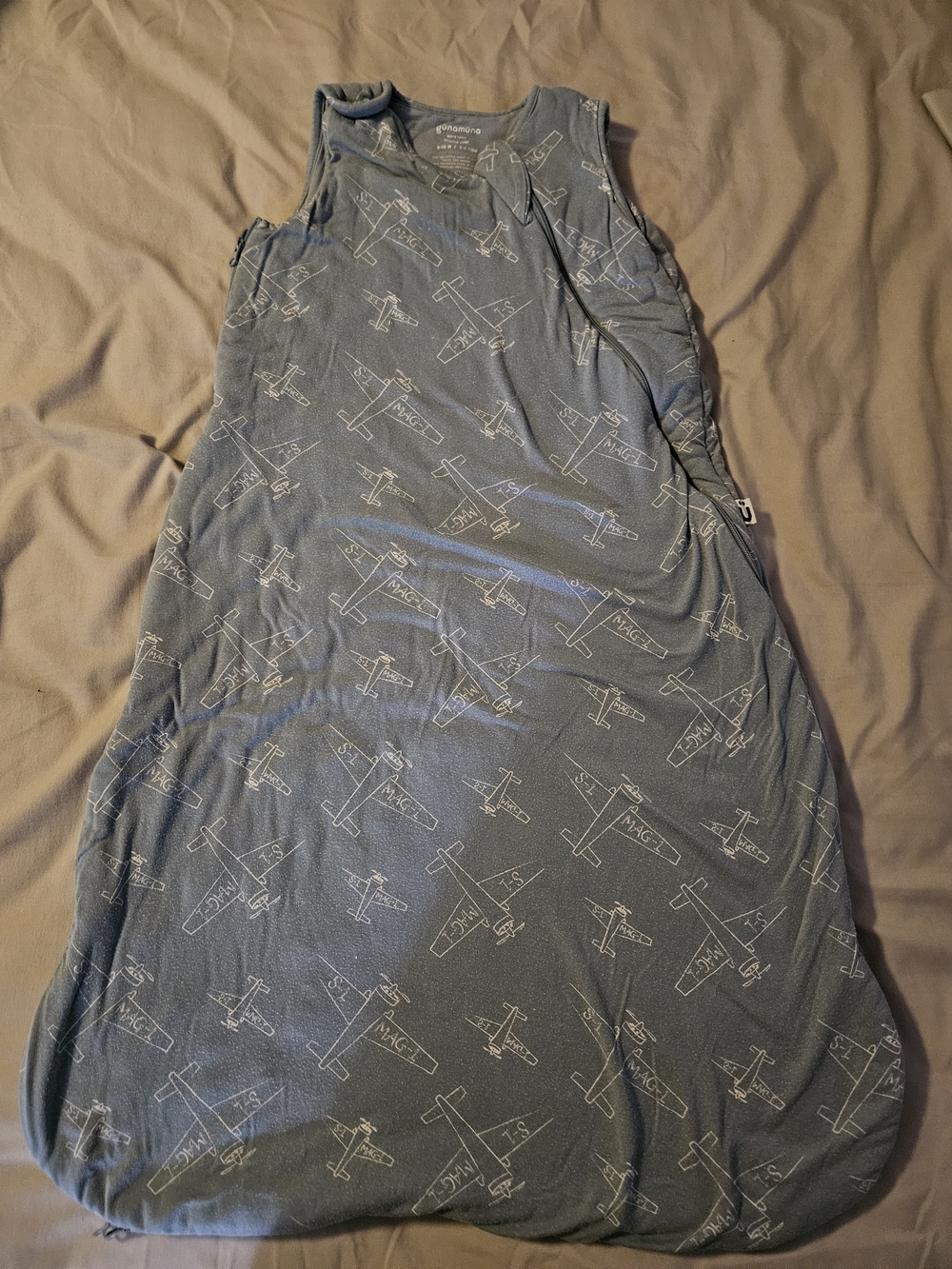Gunamuna Blue Airplane-Print 9-18m Sleep Sack